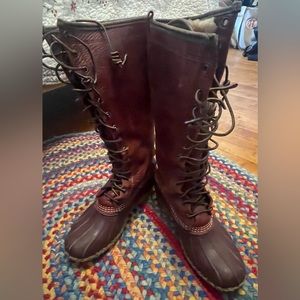 LL Bean Boots , red leather , Sherpa lined.